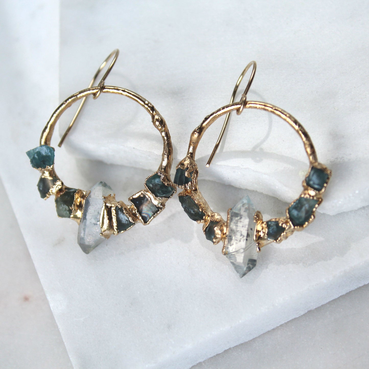 Ula Herkimer diamond and Oregon Sunstone earrings