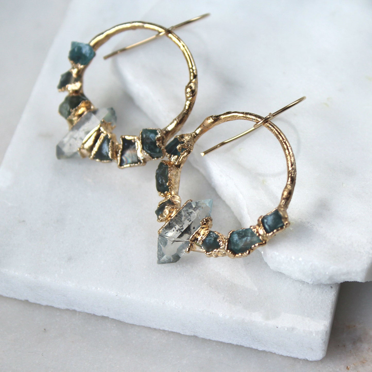 Ula Herkimer diamond and Oregon Sunstone earrings