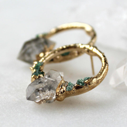 Isla Herkimer Diamond and raw diamond post earrings