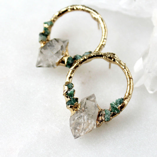 Isla Herkimer Diamond and raw diamond post earrings