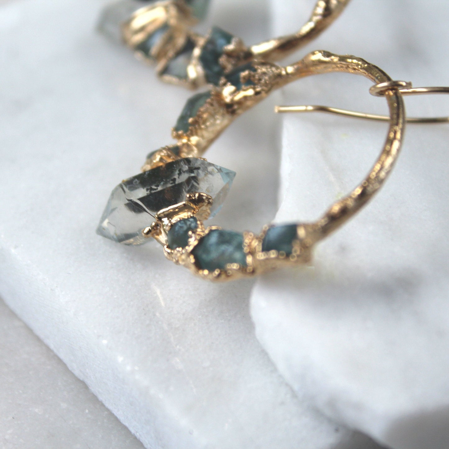 Ula Herkimer diamond and Oregon Sunstone earrings