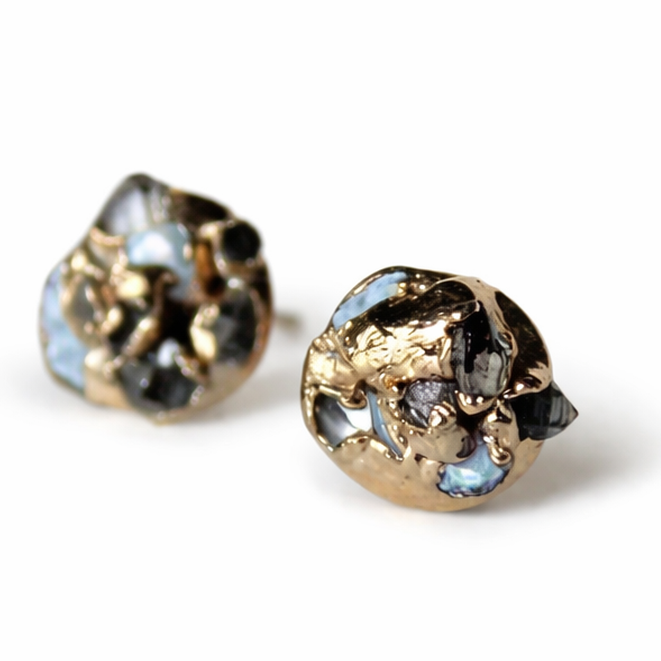 Mira Herkimer Diamond and pearl stud earrings