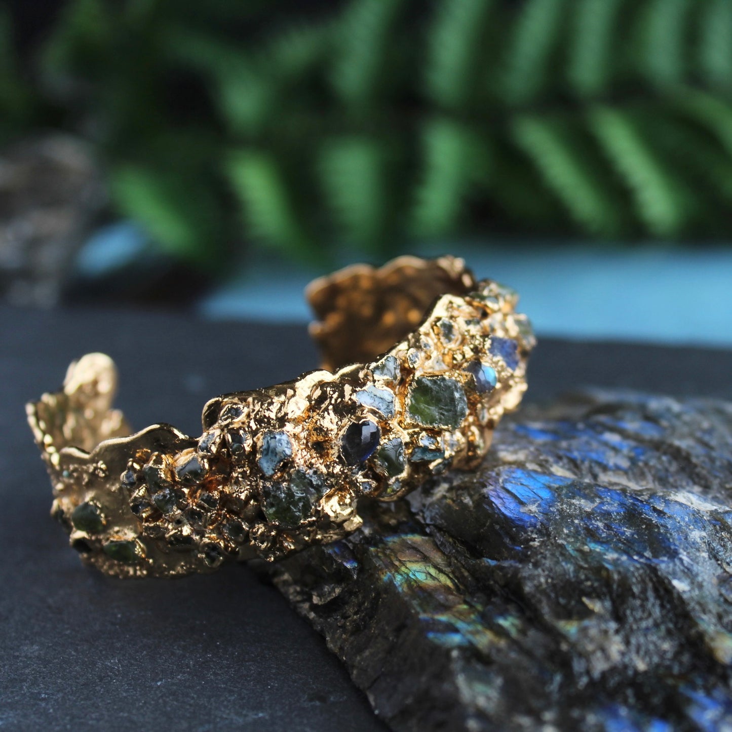 Labradorite peridot and apatite cuff bracelet