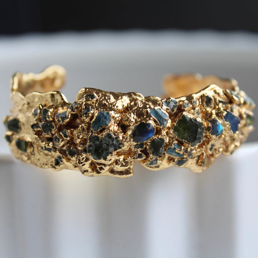 Labradorite peridot and apatite cuff bracelet