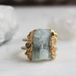 Raw aquamarine and peridot ring