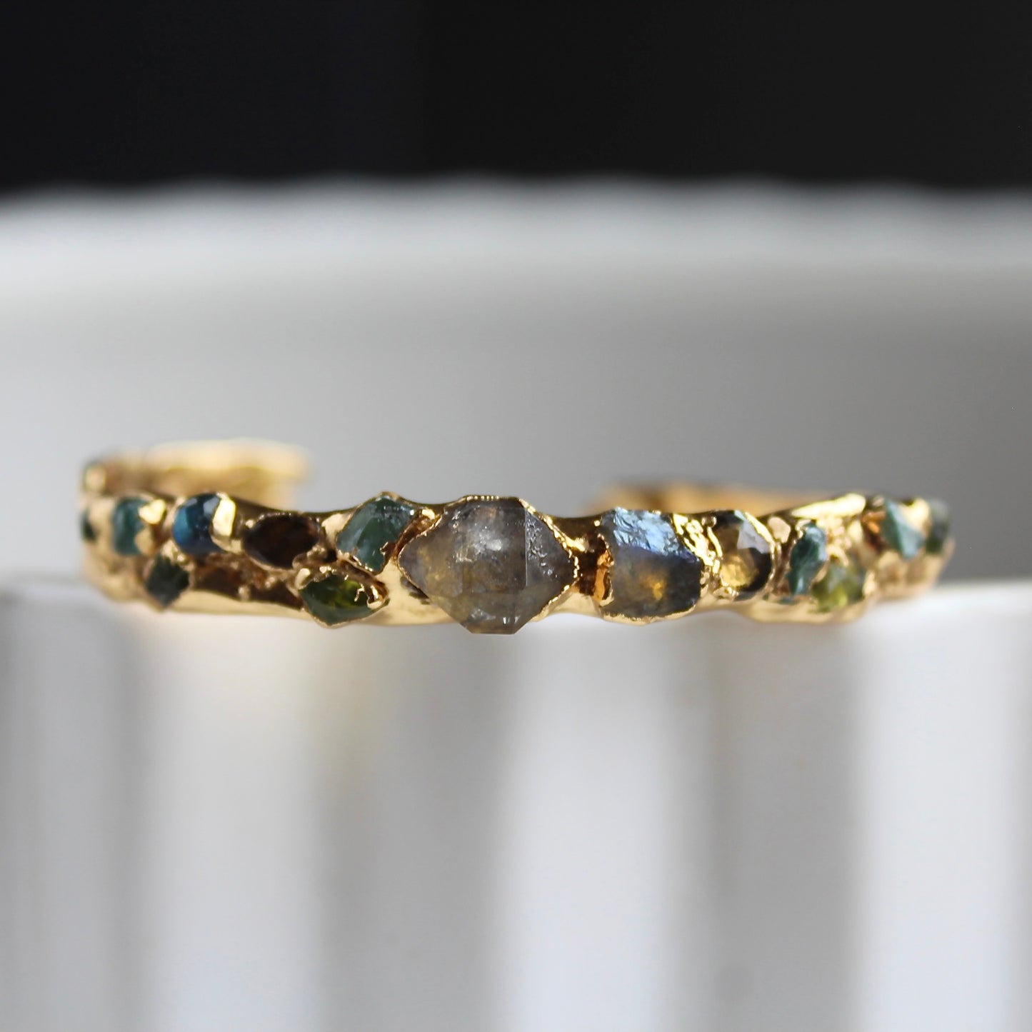 Herkimer diamond peridot and labradorite cuff bracelet