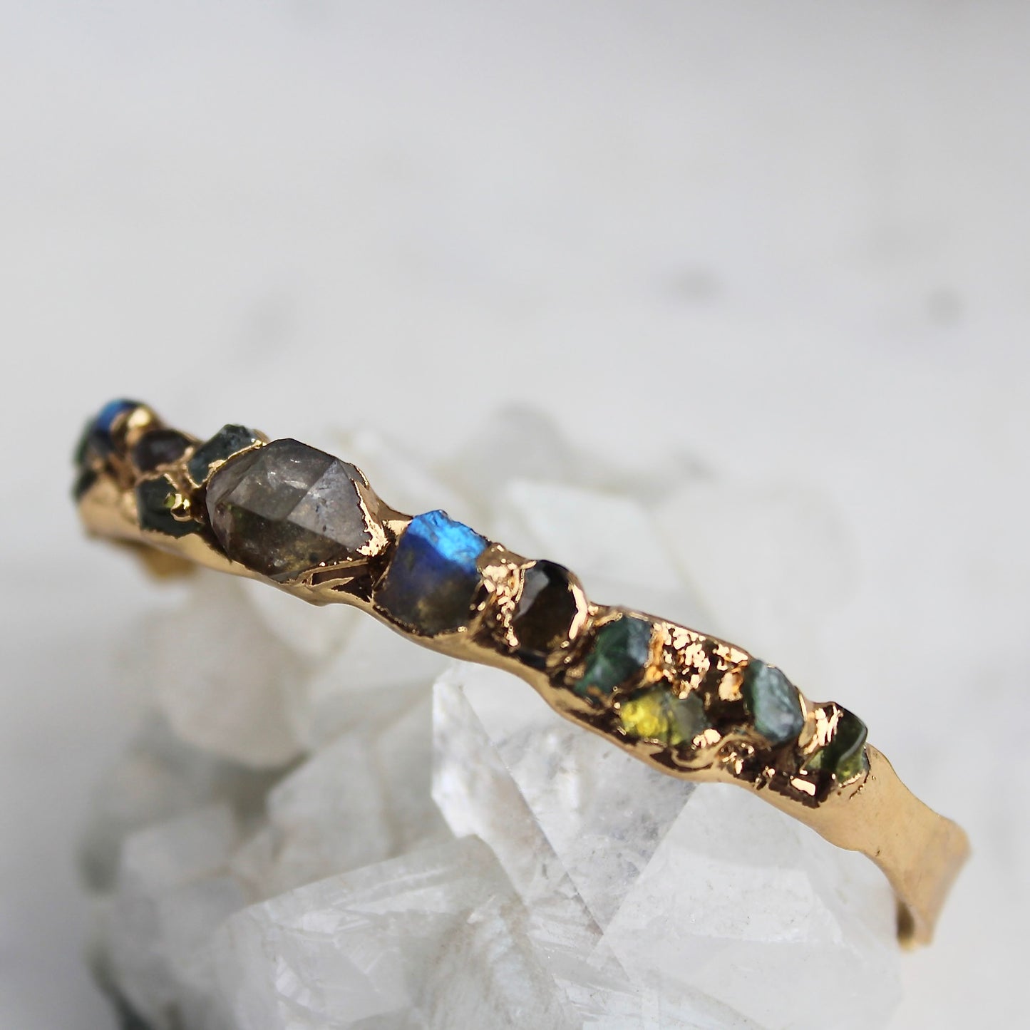 Herkimer diamond peridot and labradorite cuff bracelet