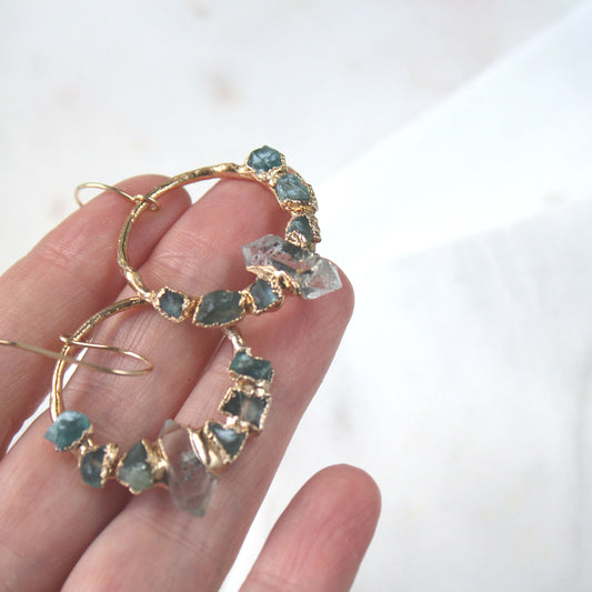 Ula Herkimer diamond and Oregon Sunstone earrings