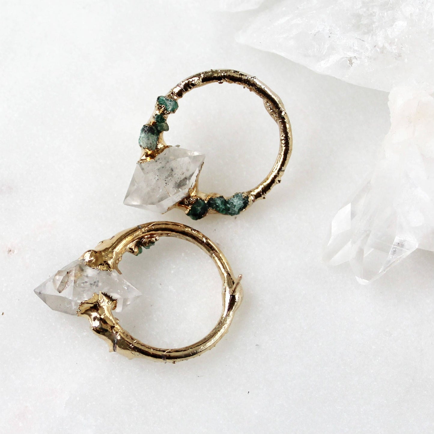 Isla Herkimer Diamond and raw diamond post earrings